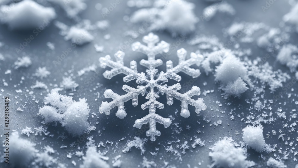 Aufkleber close-up view of a single delicate snowflake resting on a bed of snow showcasing intricate details a
