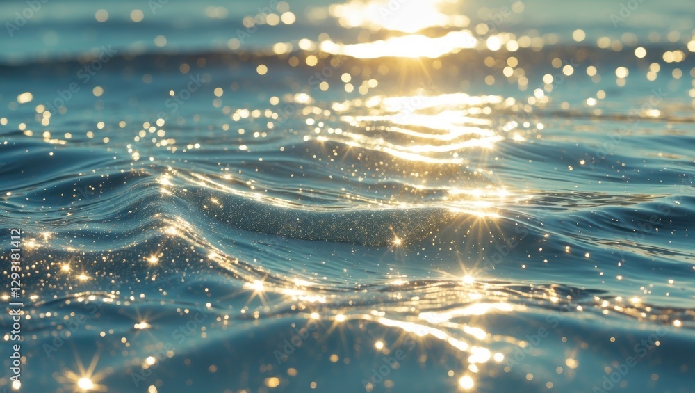 Poster glittering water surface with gentle waves and sun reflections creating a serene and captivating nat