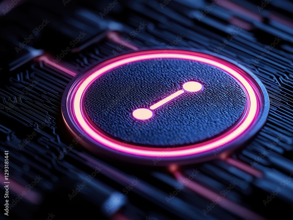 Poster close-up of a glowing technology button on a circuit-like background.