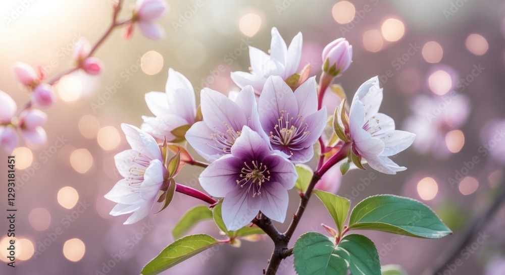 Aufkleber spring blossoms of hellebore with heart bokeh background creating a serene and soft floral atmospher