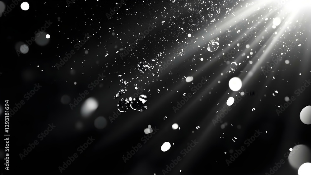 Poster a dark background with light beams and floating bubbles, creating an ethereal and dreamy underwater 