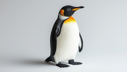 Fototapeta premium Paper cut penguin standing upright in black and white studio setting artistic environment creative perspective