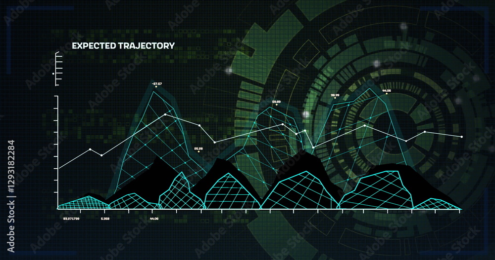 Poster image of expected trajectory graph over circular scanner processing on black background