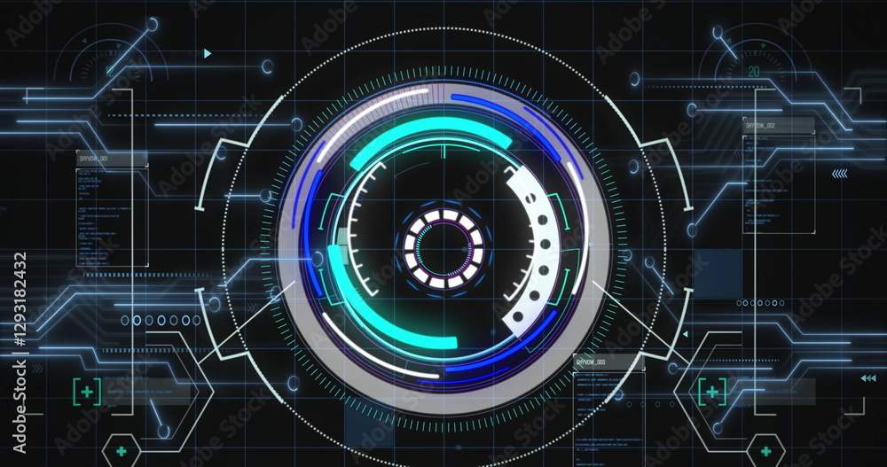 Poster image of scope scanning and data processing over computer circuit board on black background