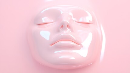 Ethereal Beauty Concept with Smooth Pink Facial Mask on Glowing Skin Surface for Skincare Products