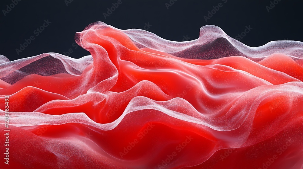 Poster ethereal red fabric waves creating a mesmerizing flowing texture against a dark background