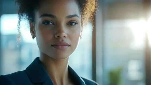 Confident businesswoman in blazer, embodying professionalism and leadership.