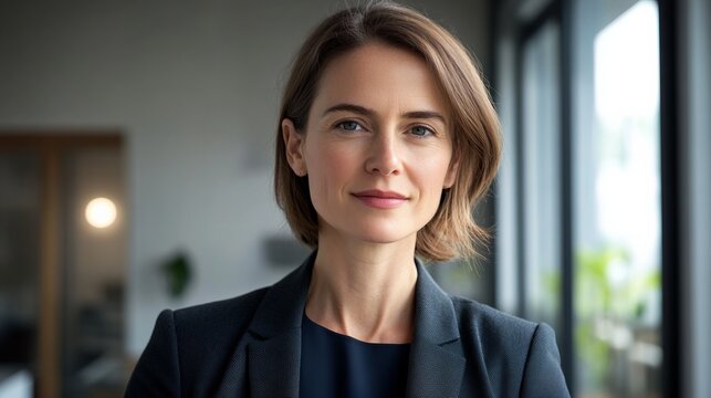 Confident businesswoman in blazer, embodying professionalism and leadership.