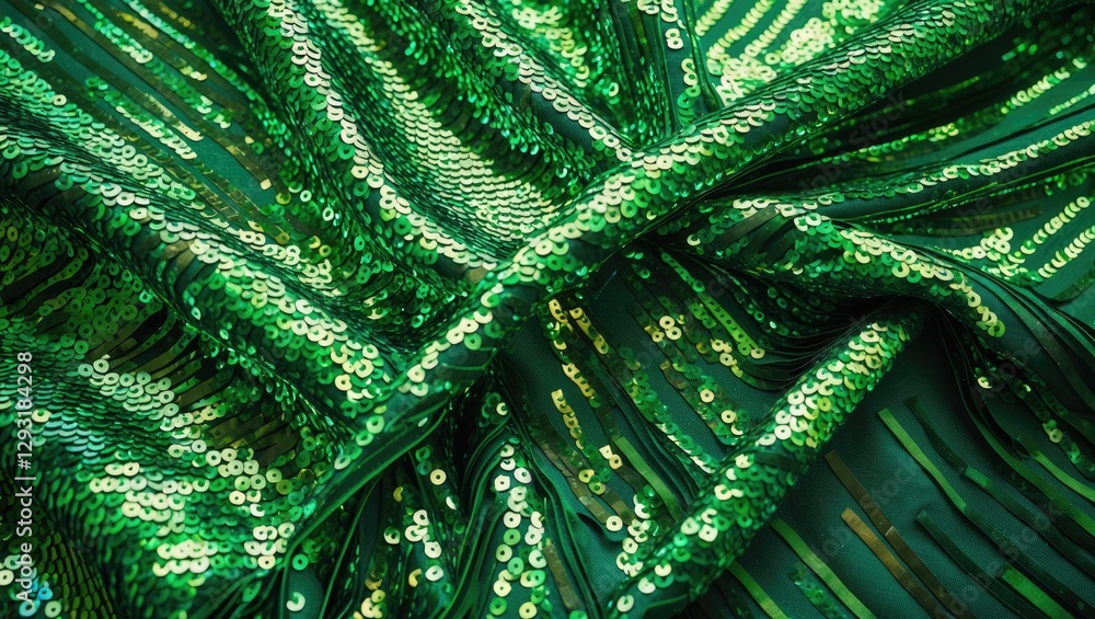 Aufkleber green sequin fabric texture with overlapping lines creating a visual impact perfect for fashion desi
