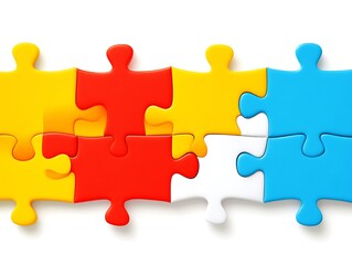 Obraz premium Colorful puzzle pieces connect on white
