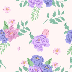 Elegant Hand Drawn Purple Rose Seamless Pattern