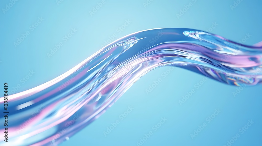 Poster flowing transparent water waves on blue background for abstract and fluid design concepts
