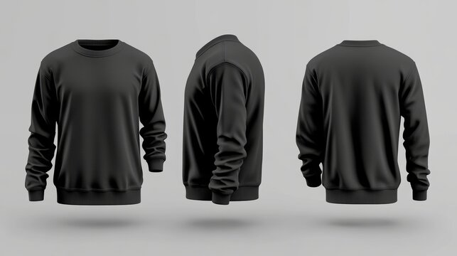 Sweatshirt front view, sweatshirt back view, a group of black sweatshirts, black sweatshirts mockup, black sweatshirt template, black sweatshirts isolated, and sweatshirts that are easy to isolate
