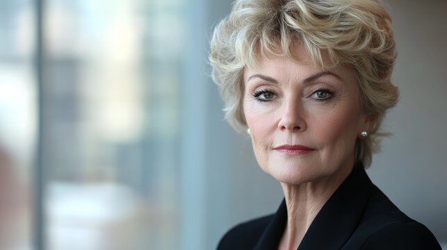 Confident businesswoman in a modern office, embodying professionalism and leadership.