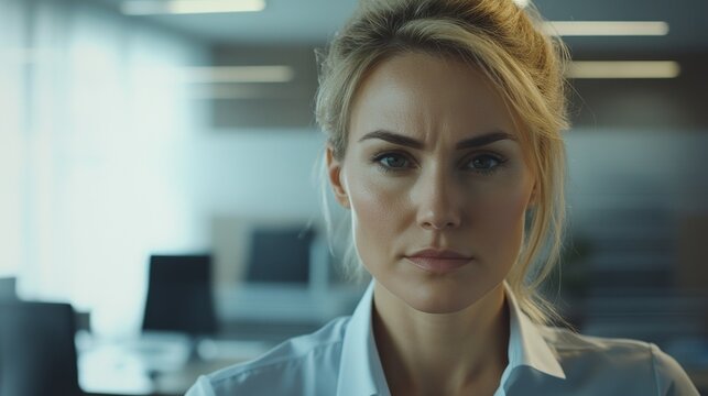 Confident businesswoman in a modern office, embodying professionalism and leadership.