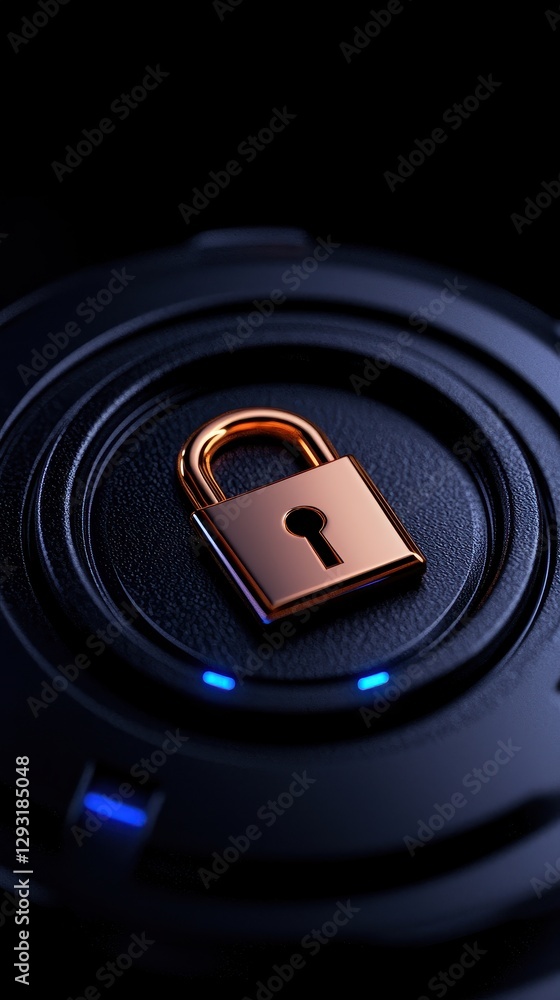 Poster close-up of a secure lock symbol against a dark background, emphasizing security and protection.