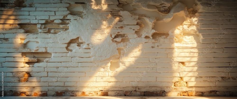 Aufkleber rustic whitewashed brick wall with uneven texture and warm light shadows ideal for vintage design an