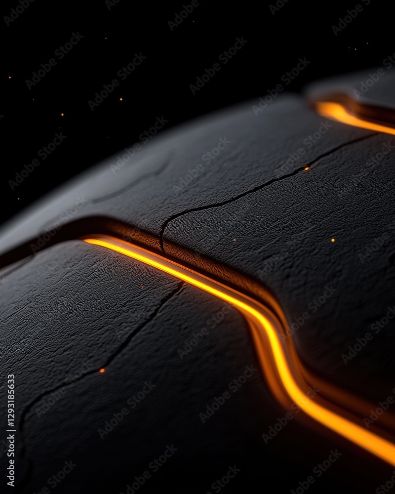 Poster close-up of an abstract surface with glowing lines and intricate textures.