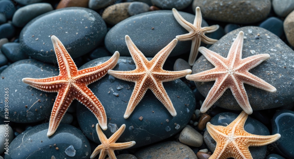 Aufkleber starfish on smooth pebbles with empty space for text ideal for coastal or nature themes