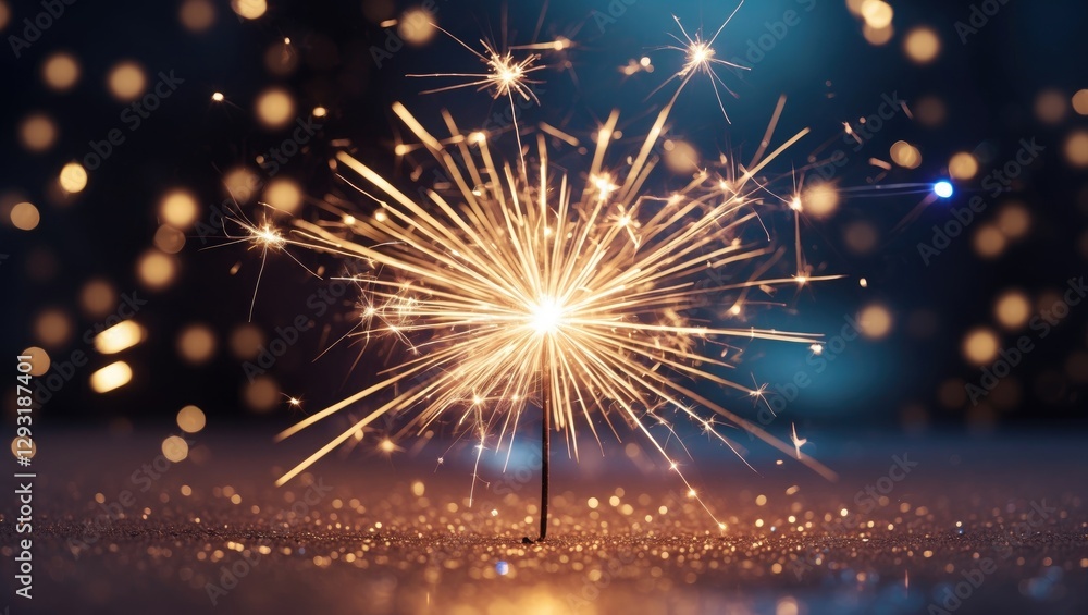 Poster celebratory sparkler glowing with bright sparks and bokeh background creating a festive atmosphere f