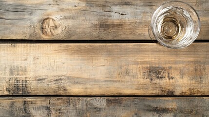 A glass of water on a wooden table, symbolizing simplicity and purity.