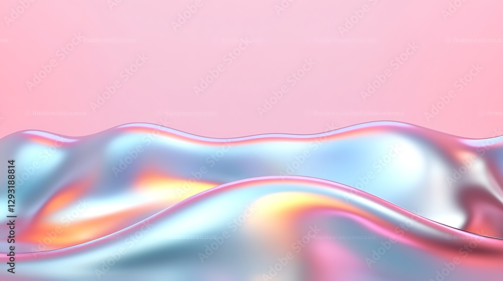 Poster iridescent fabric waves on soft pink surface for abstract background design