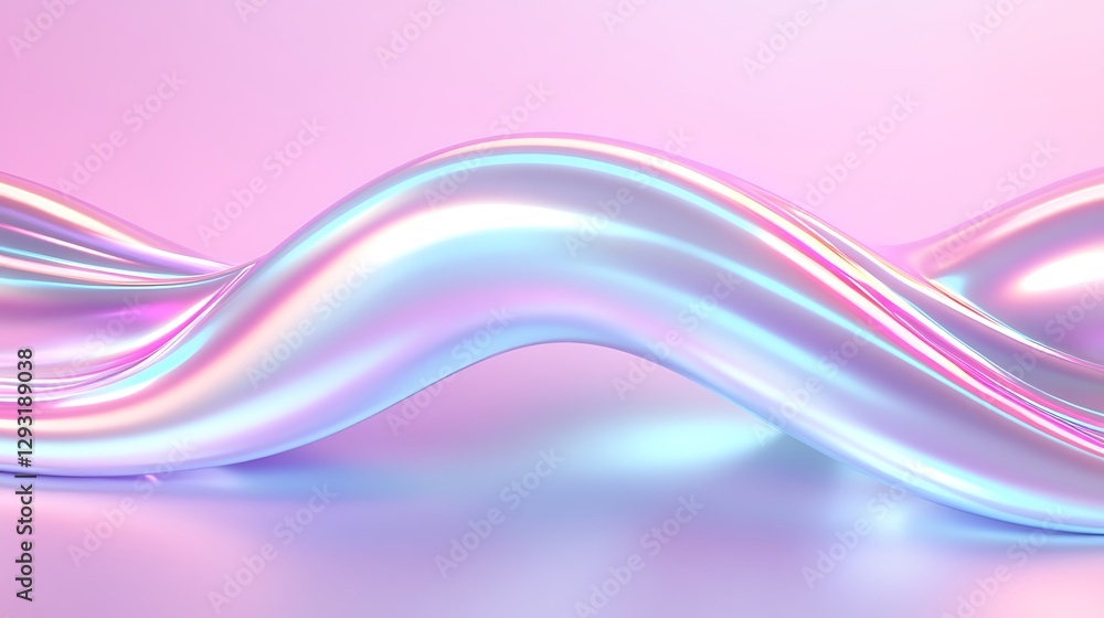 Poster iridescent flowing wave with pastel hues and soft light reflection in a modern abstract background