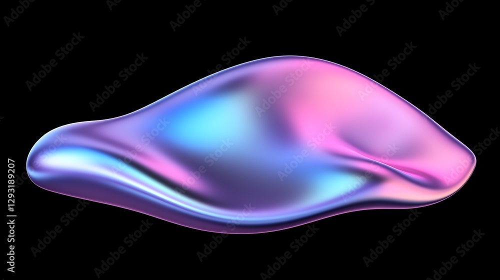 Poster iridescent fluid shape with smooth curves and colorful reflections on a black background