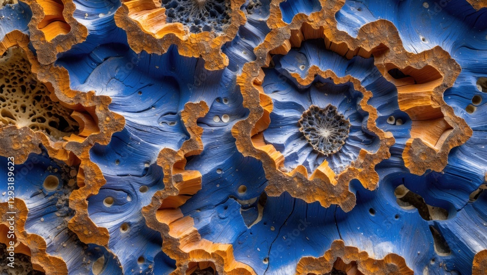 Poster macro photograph showcasing intricate patterns and vibrant colors in a polished fossilized wood piec