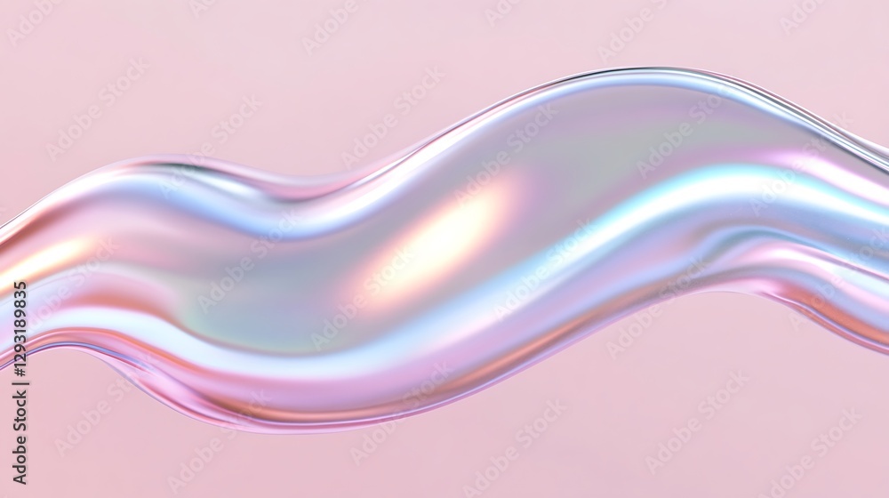 Poster iridescent liquid wave on soft pastel background with smooth texture and light reflections for creat