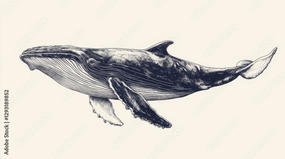 Poster an old engraving showing a humpback whale and a wild cachalot with a background line, compared to a 