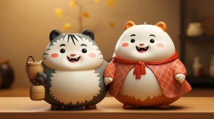 Adorable Cartoon Characters in 3D Style Celebrating Day in Japan