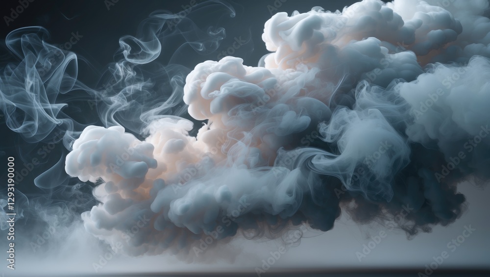 Poster dynamic abstract smoke cloud swirling against a dark background, creating an ethereal and moody atmo