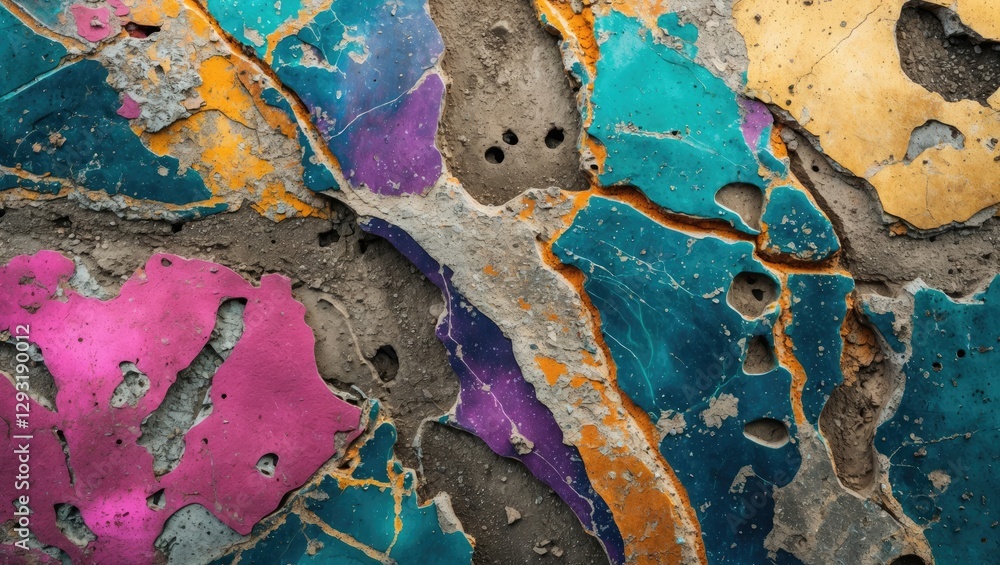 Aufkleber vibrant textured concrete surface with colorful grunge patterns ideal for artistic background or des