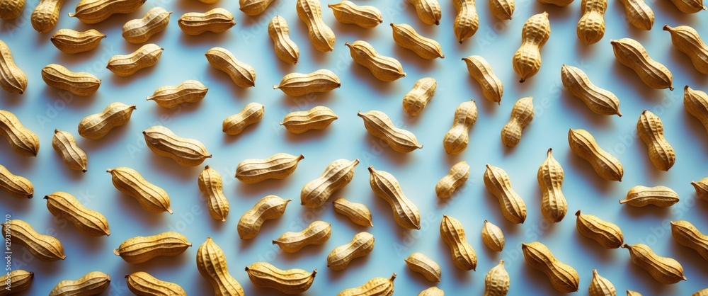Poster assorted raw peanuts scattered on a light background showcasing their natural texture and shape for 