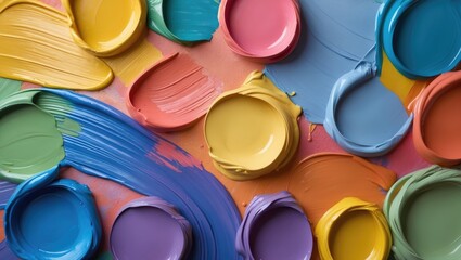 Vibrant collection of colorful paint swatches in varied textures showcasing a lively artistic backdrop for creative projects.