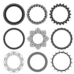 Set of Decorative Circle Frames Isolated on White Backgrond