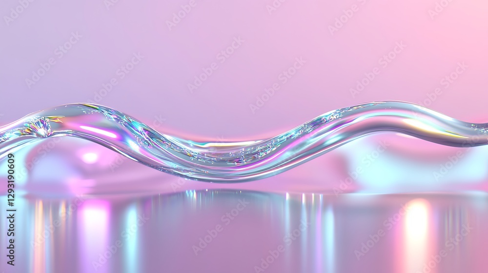 Poster iridescent water wave with soft colors and smooth flowing shape on reflective surface