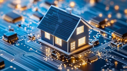 A contemporary smart home linked with devices at night. Stock