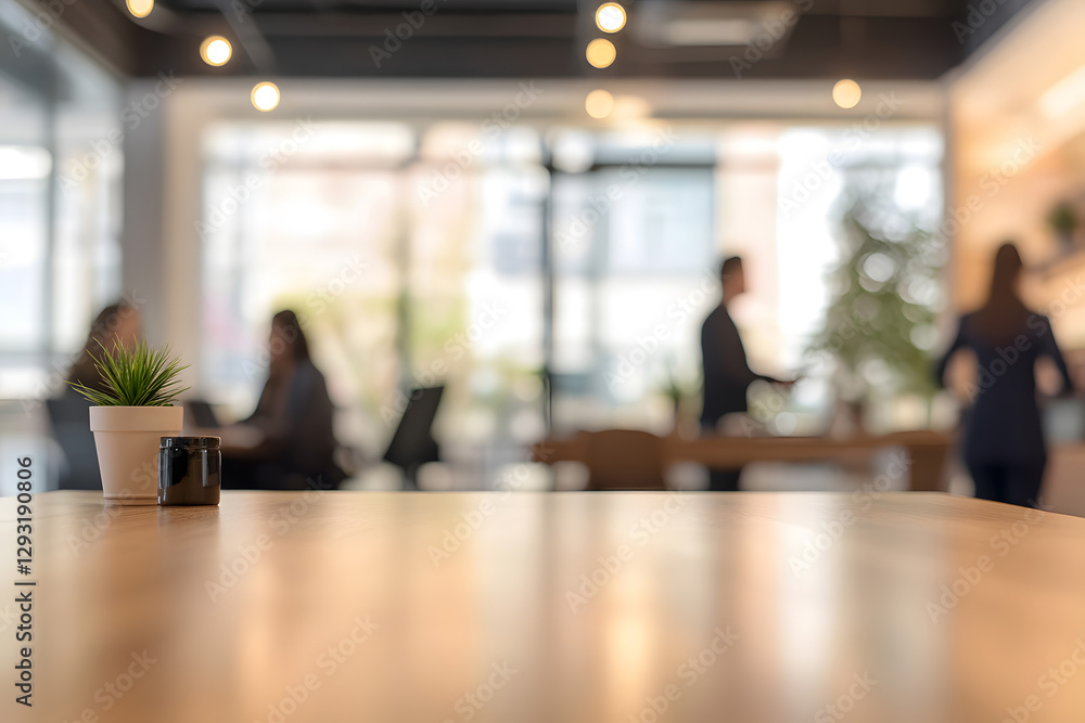 Wall mural abstract blur image of business people walking at modern hallway with bokeh for background usage
