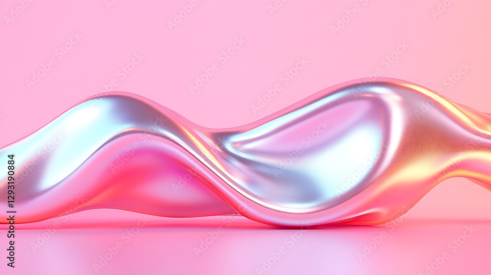 Poster iridescent wave of smooth fabric on a soft pastel pink background creating a serene visual effect