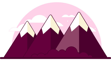 Majestic Snow-Capped Mountains Under Pink Sun - Editable Vector SVG