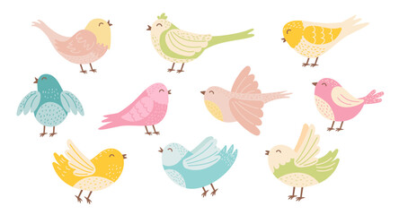 Set of birds isolated on white background. Vector hand drawn cliparts.
