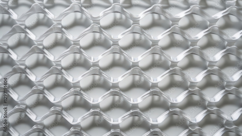 Poster translucent plastic mesh texture with geometric patterns on a white background for design and archit