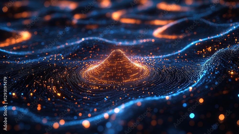 Aufkleber quantum computer circuit board with particles moving through complex pathways, glowing blue light