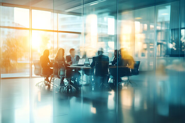 Abstract blur image of Business people walking at modern hallway with bokeh for background usage