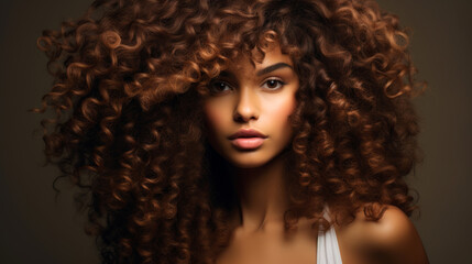 Fototapeta premium Portrait of a Beautiful Woman with Voluminous Curly Hair