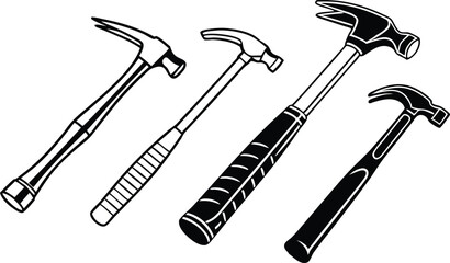 Various hammer silhouettes in vector design, ideal for construction, tools, and work-related illustrations