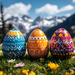 Colorful Easter eggs in mountains