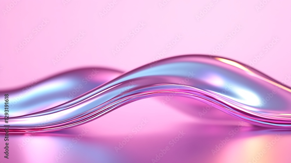 Poster iridescent waves on a soft pink background reflecting light in a modern abstract design